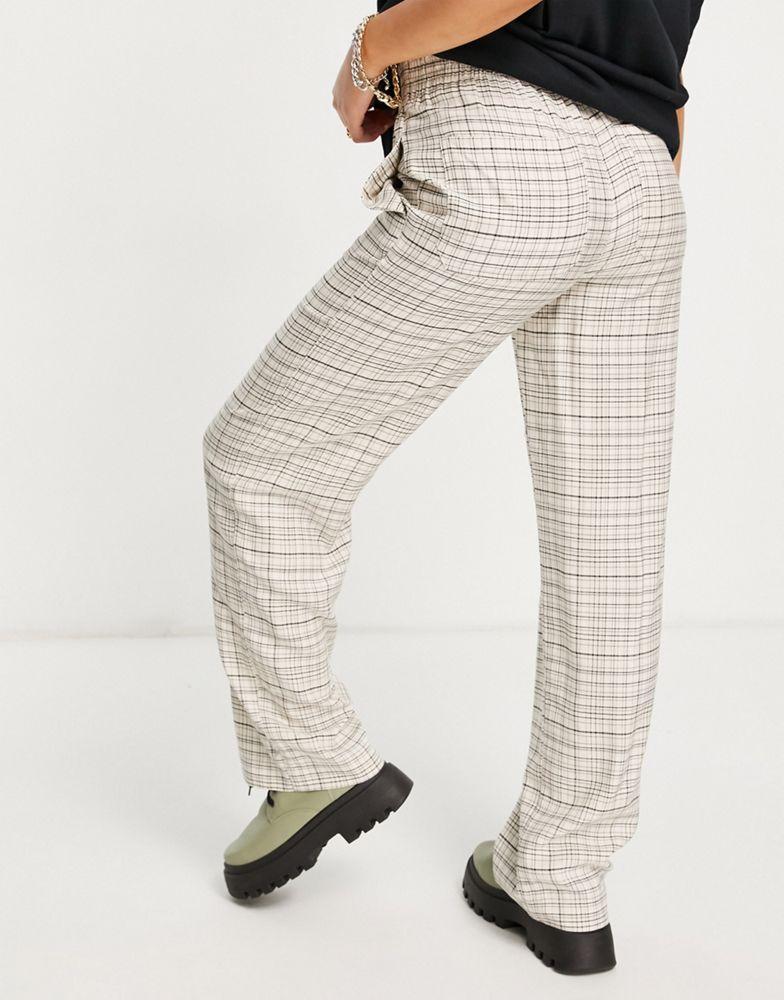 商品Topshop|Topshop co-ord check straight leg pull on trouser in beige,价格¥125,第5张图片详细描述