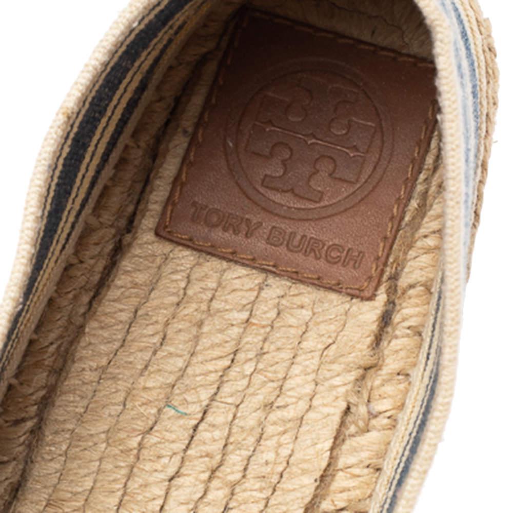 Tory Burch Cream/Blue Striped Canvas Espadrilles Loafers Size 36.5商品第7张图片规格展示
