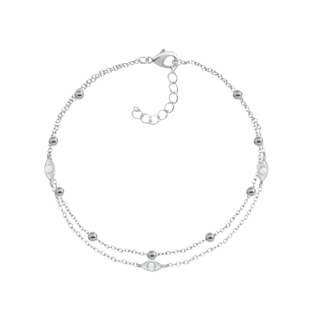 Two Row Opal Glass Stone Anklet in Silver Plate商品第1张图片规格展示