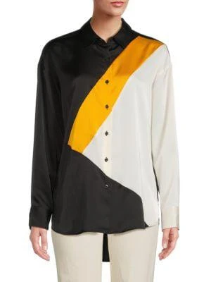 商品Karl Lagerfeld Paris|Colorblock Satin Button Down Shirt,价格¥398,第1张图片