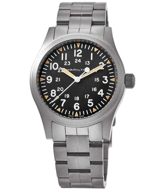 商品Hamilton|Hamilton Khaki Field Mechanical Manual Winding Black Dial Steel Men's Watch H69529133,价格¥4123,第1张图片