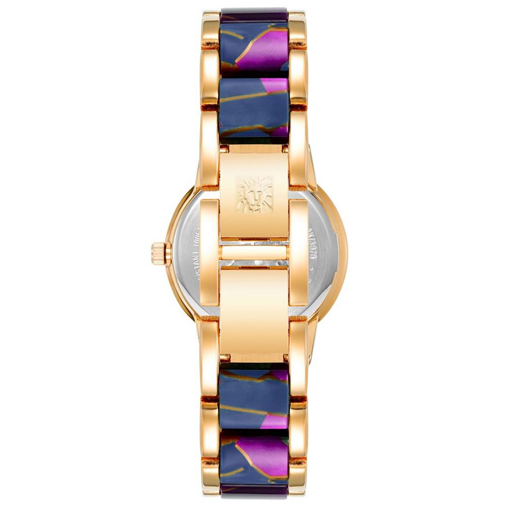 Women's Three-Hand Quartz Rose Gold-Tone Alloy with Navy and Purple Resin Bracelet Watch, 32mm商品第3张图片规格展示