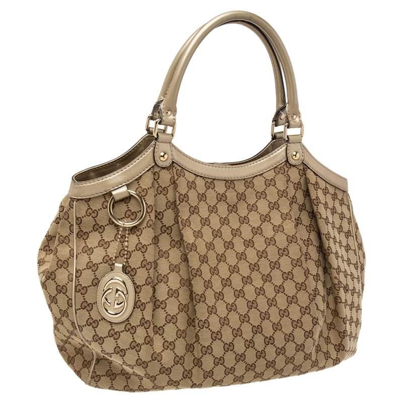 Gucci Beige/Gold GG Canvas and Leather Large Sukey Tote商品第3张图片规格展示
