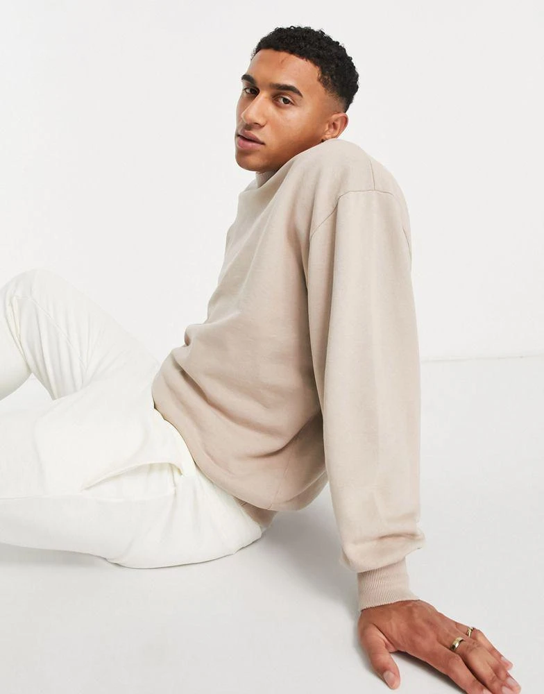 商品ASOS|ASOS DESIGN super oversized sweatshirt with nibbled hem and cuff in beige,价格¥119,第1张图片