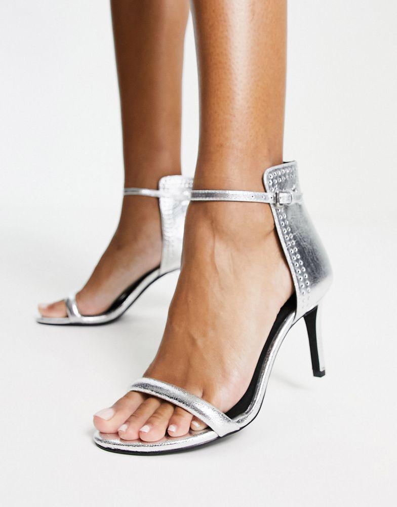 All Saints avia stiletto heeled sandals in silver商品第1张图片规格展示