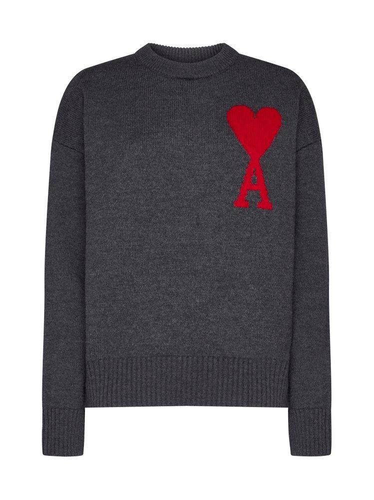 AMI Paris Ami De Coeur Logo Intarsia Crewneck Knitted Jumper商品第1张图片规格展示