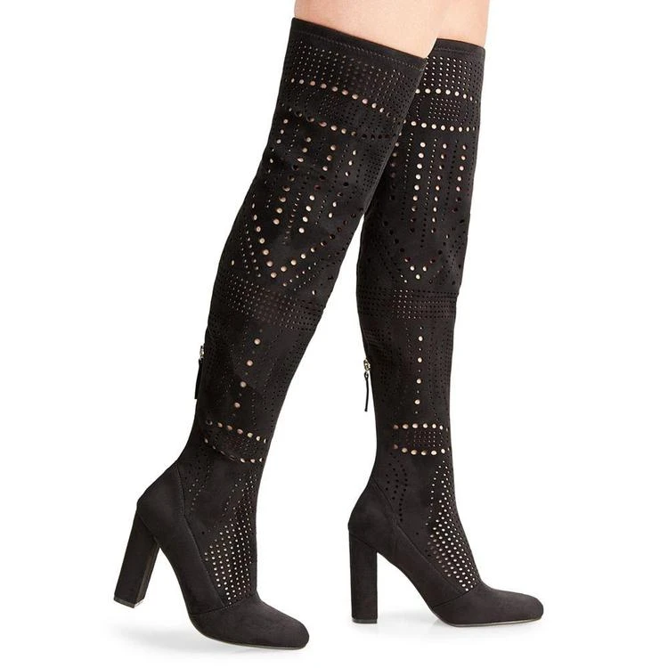 Eden Laser-Cut Block-Heel Over-The-Knee Boots 商品