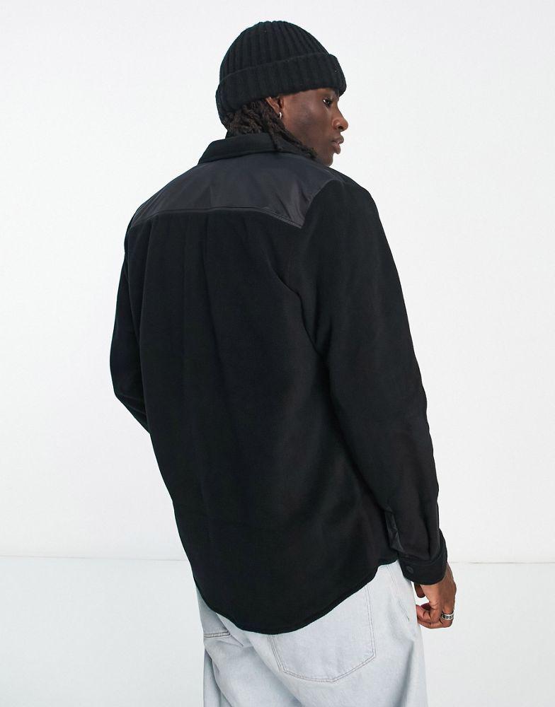 HUGO Ejaz fleece long sleeve shirt in black with pockets商品第2张图片规格展示
