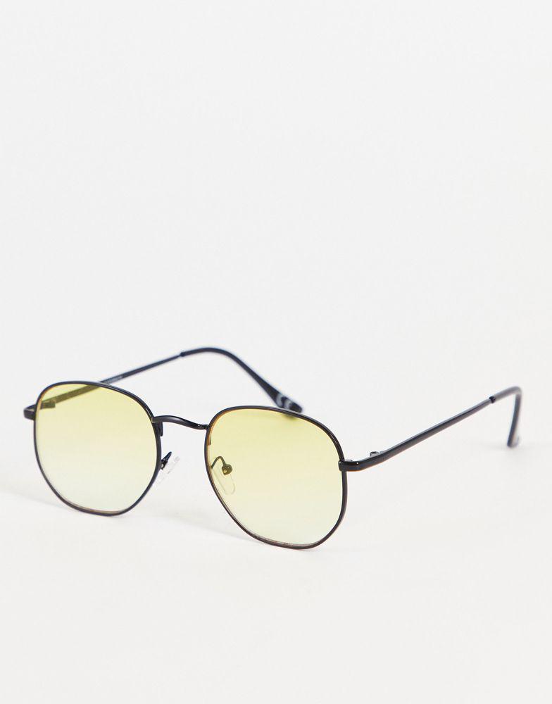 ASOS DESIGN round sunglasses with yellow gradient lens in black商品第1张图片规格展示