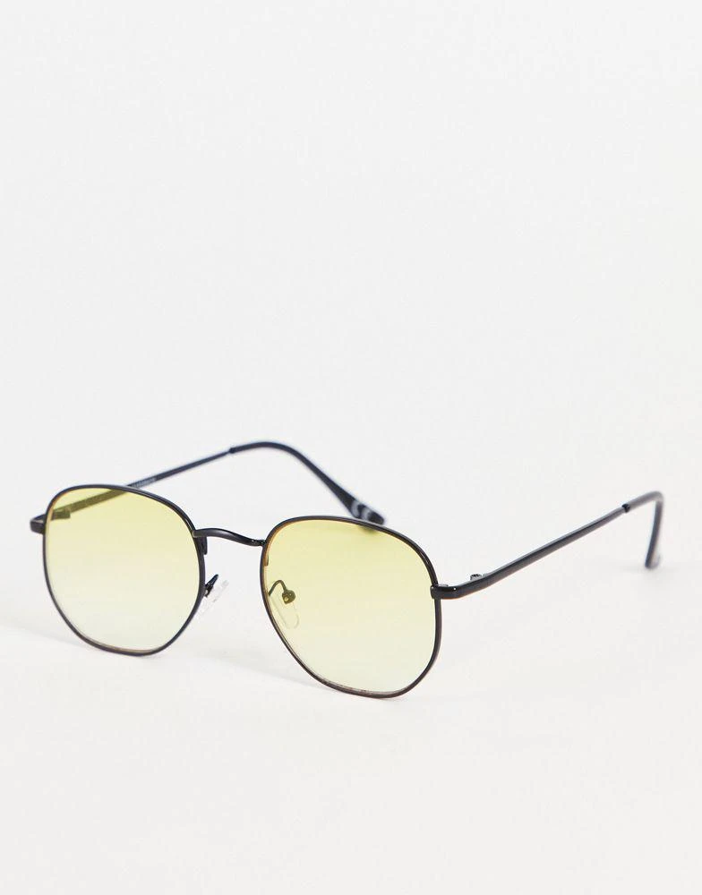 商品ASOS|ASOS DESIGN round sunglasses with yellow gradient lens in black,价格¥78,第1张图片