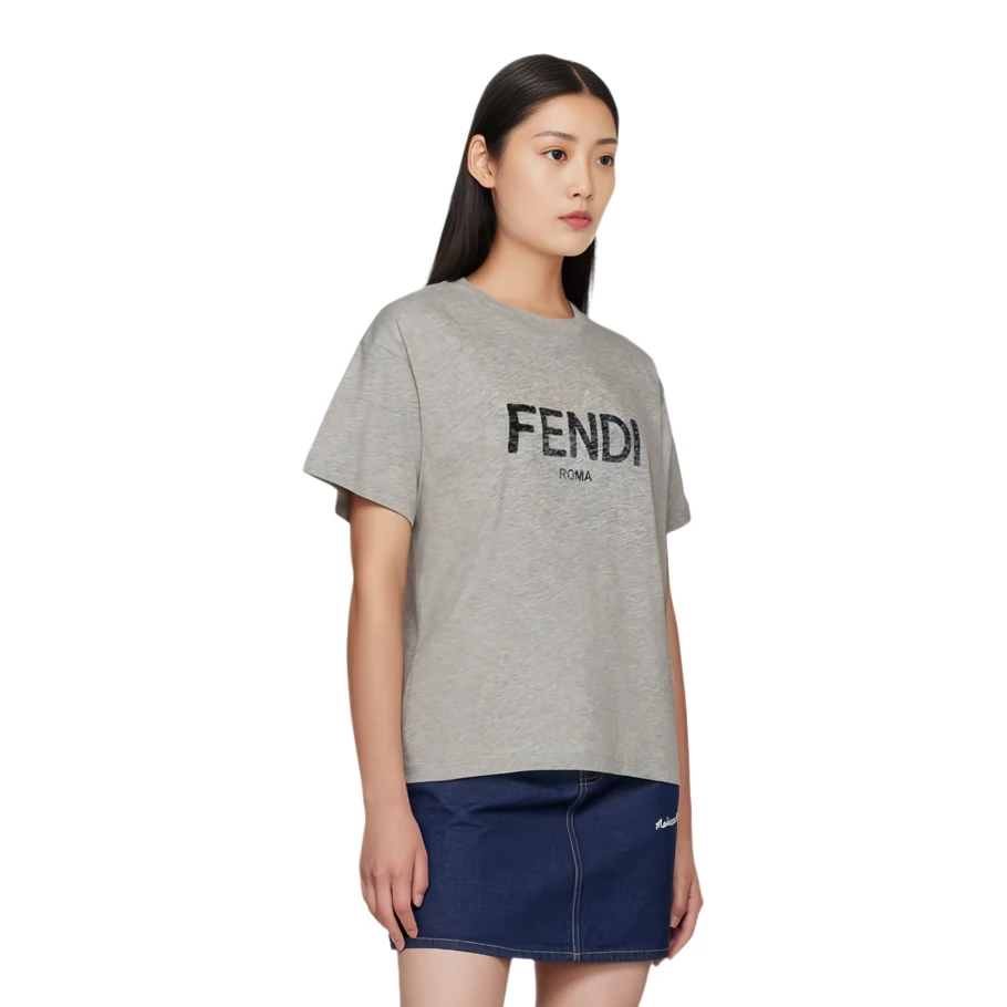 商品[国内直发] Fendi|芬迪  印花Logo圆领短袖 T恤 女款 灰色,价格¥2891,第5张图片详细描述