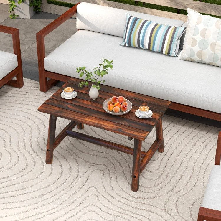 商品Hivvago|Solid Wood Patio Table with Slatted Tabletop for Garden Lawn Porch Balcony Poolside Living Room-Brown,价格¥967,第2张图片详细描述