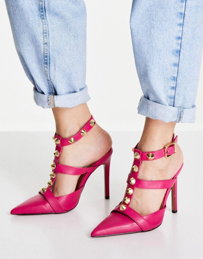 商品ASOS|ASOS DESIGN Wide Fit Priyah studded high heeled shoes in dark pink,价格¥169,第1张图片