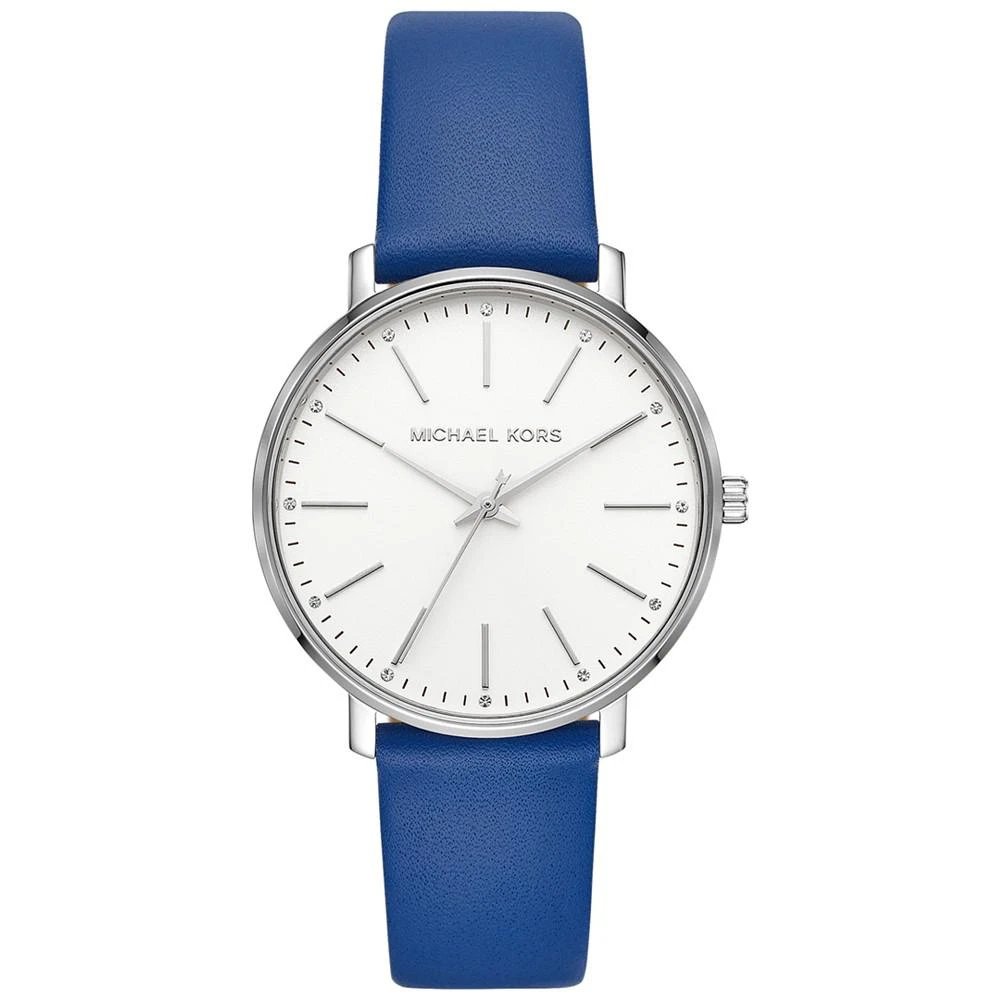 商品Michael Kors|Women's Pyper Blue Leather Strap Watch 38mm,价格¥566,第1张图片