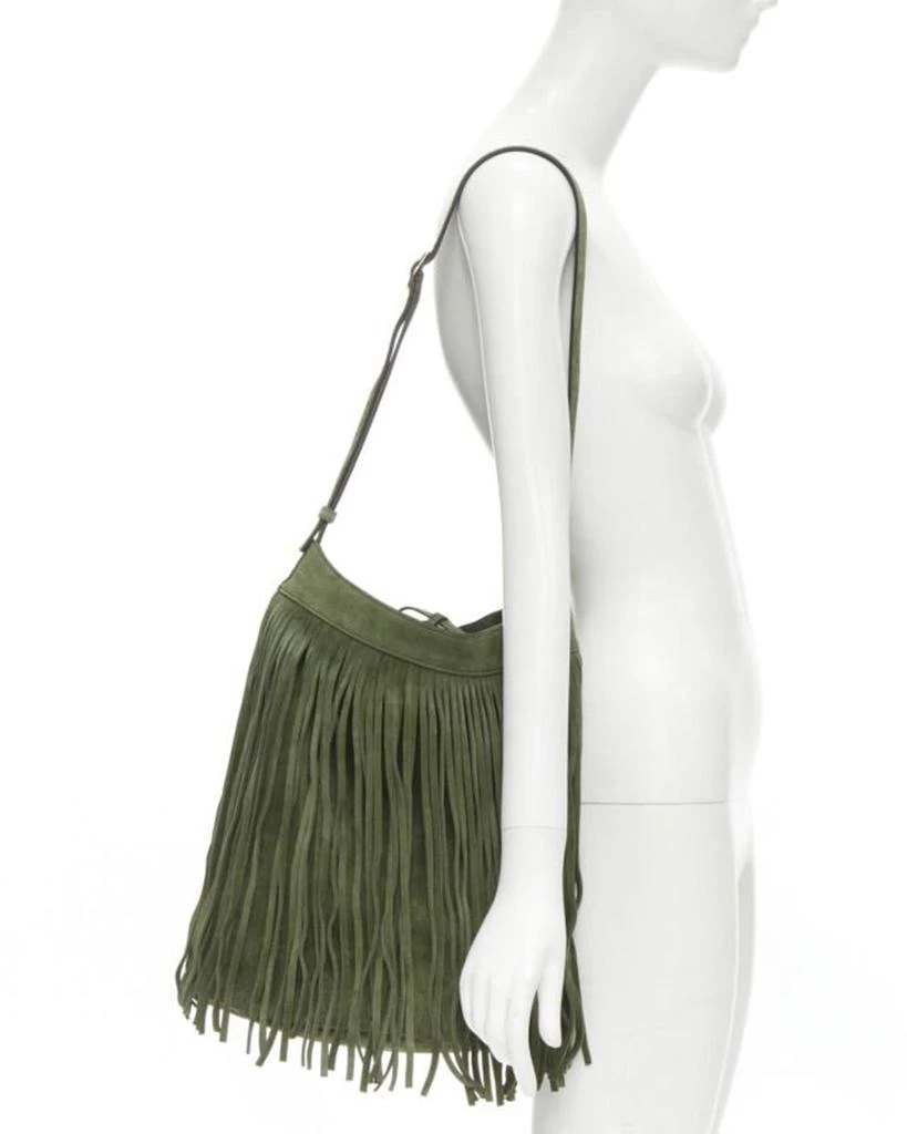 商品[二手商品] Celine|CELINE Hedi Slimane khaki green suede fringe medium bucket bag,价格¥17107,第2张图片详细描述