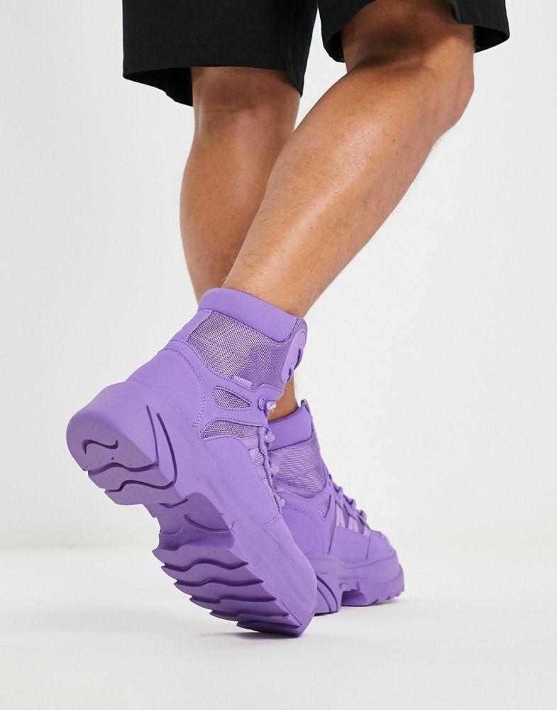ASOS DESIGN chunky sole lace up boot in purple faux suede商品第3张图片规格展示