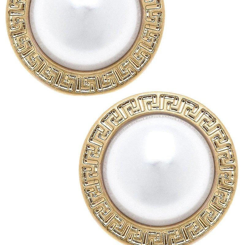 商品Canvas Style|Amal Greek Keys Pearl Stud Earrings,价格¥121,第1张图片