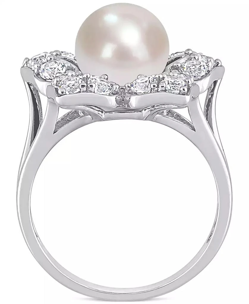 商品Macy's|Cultured Freshwater Pearl (8-1/2mm) & Lab-Created White Sapphire (1-1/3 ct. t.w.) Flower Ring in Sterling Silver,价格¥916,第3张图片详细描述