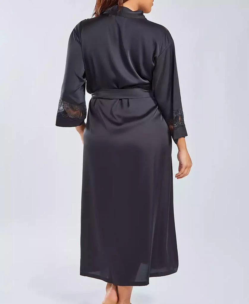 商品iCollection|Plus Size Silky Stretch Satin Long Robe with Lace Trims,价格¥704,第2张图片详细描述