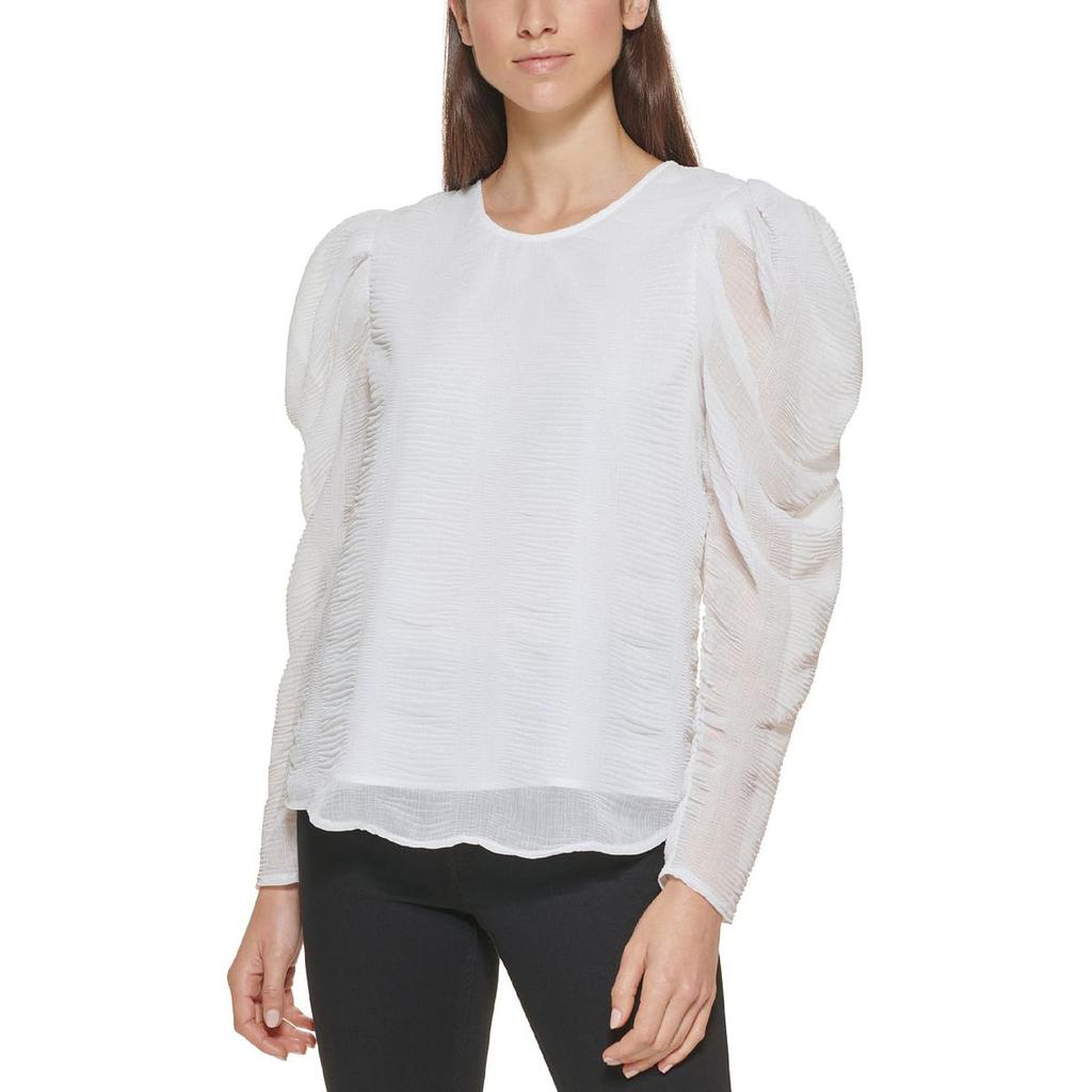 Calvin Klein Womens       Puff Shoulder Chiffon Pullover Top商品第1张图片规格展示