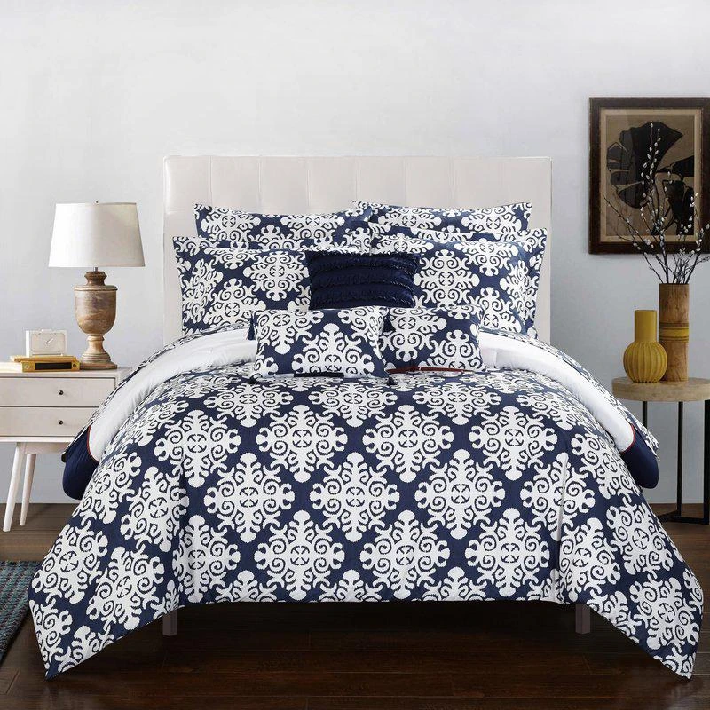 商品Chic Home Design|Lalita 8 Piece Reversible Comforter Bed In A Bag Hotel Collection Geometric Medallion Pattern Print Bedding Set TWIN,价格¥905,第1张图片