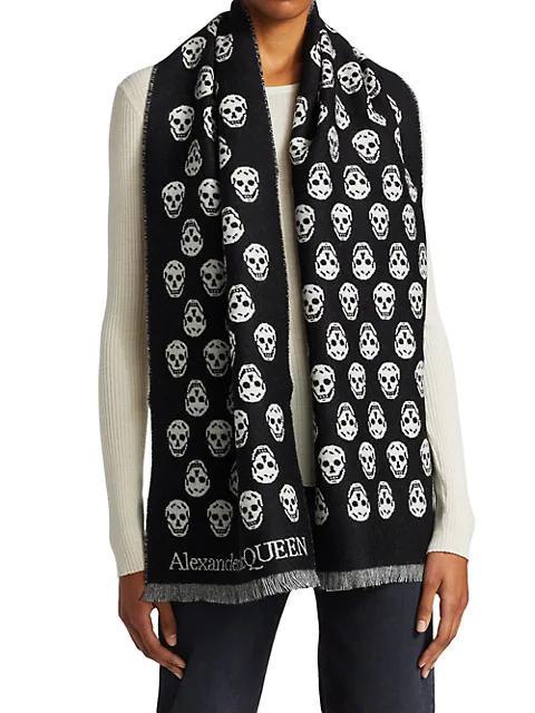 商品Alexander McQueen|Reversible Skull Wool Scarf,价格¥1780-¥1853,第1张图片