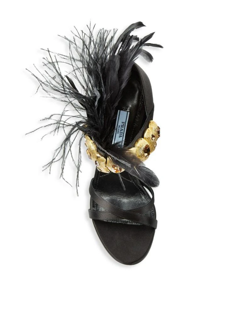 商品Prada|Jeweled Feather-Trim Satin Sandals,价格¥4170,第4张图片详细描述