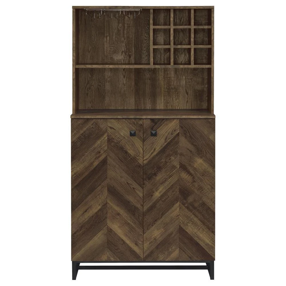 商品Coaster Co. of America|Mendoza 2-door Wine Cabinet Rustic Oak Herringbone and metal,价格¥2673,第4张图片详细描述