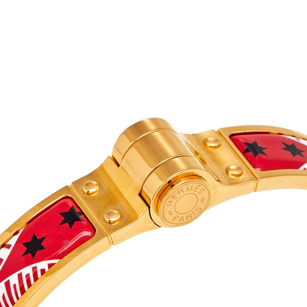 商品[二手商品] Hermes|Hermes Red Eperon D'or Bandana Rouge Enamel Gold Plated Hinged Bracelet,价格¥2603,第3张图片详细描述