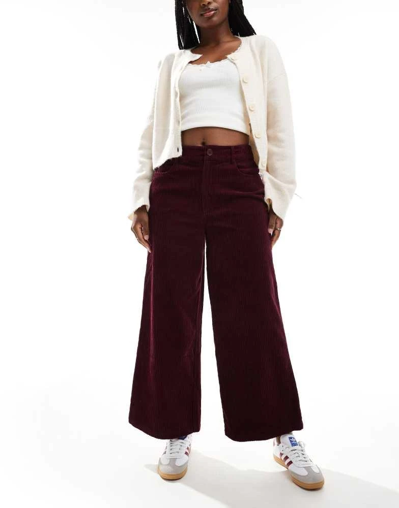 商品ASOS|ASOS DESIGN cord cropped wide leg trousers in dark cherry,价格¥266,第2张图片详细描述