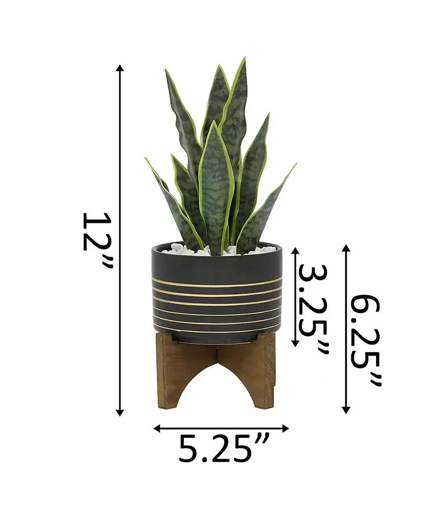 商品Flora Bunda|12" Artificial Snake Plant in 4.75" Ceramic Planter on Wood Stand,价格¥403,第4张图片详细描述