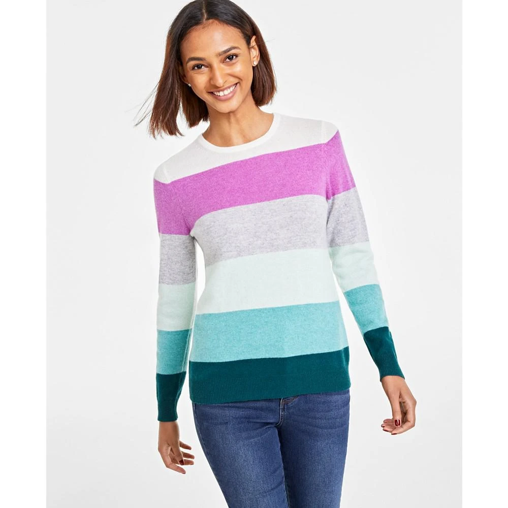 商品Charter Club|Women's Striped 100% Cashmere Sweater, Regular & Petite, Created for Macy's,价格¥394,第1张图片