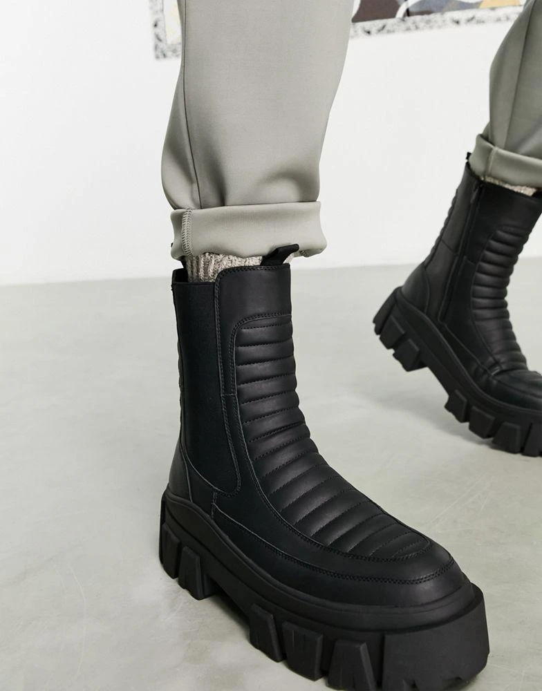 商品ASOS|ASOS DESIGN chelsea calf boots on chunky sole in black faux leather with padded detail,价格¥337,第1张图片