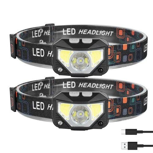 商品Fresh Fab Finds|2Packs Rechargeable Motion Sensor Headlamp 6 Light Modes Headlight Torch Flashlight For Fishing Running Camping Hiking Black,价格¥257,第1张图片