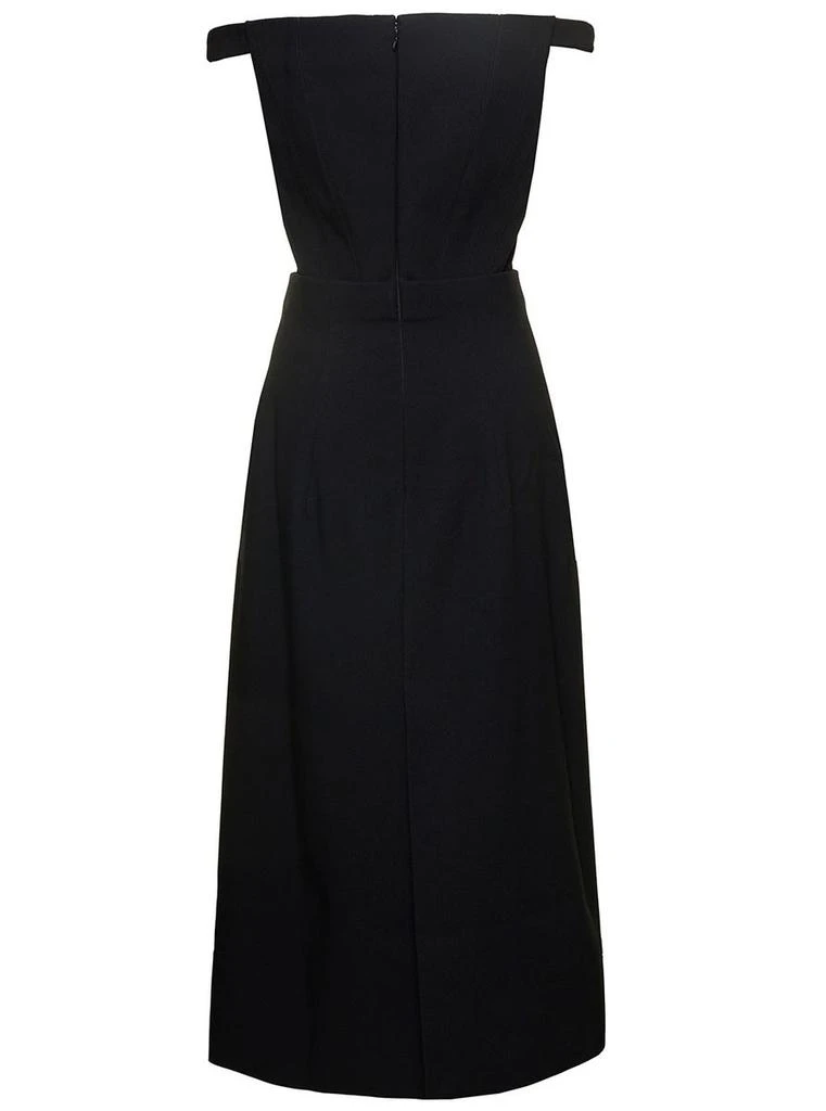 商品SOLACE LONDON|Black Midi Dress with Flared Skirt and Asymmetric Vent in Polyester Woman,价格¥2124,第2张图片详细描述