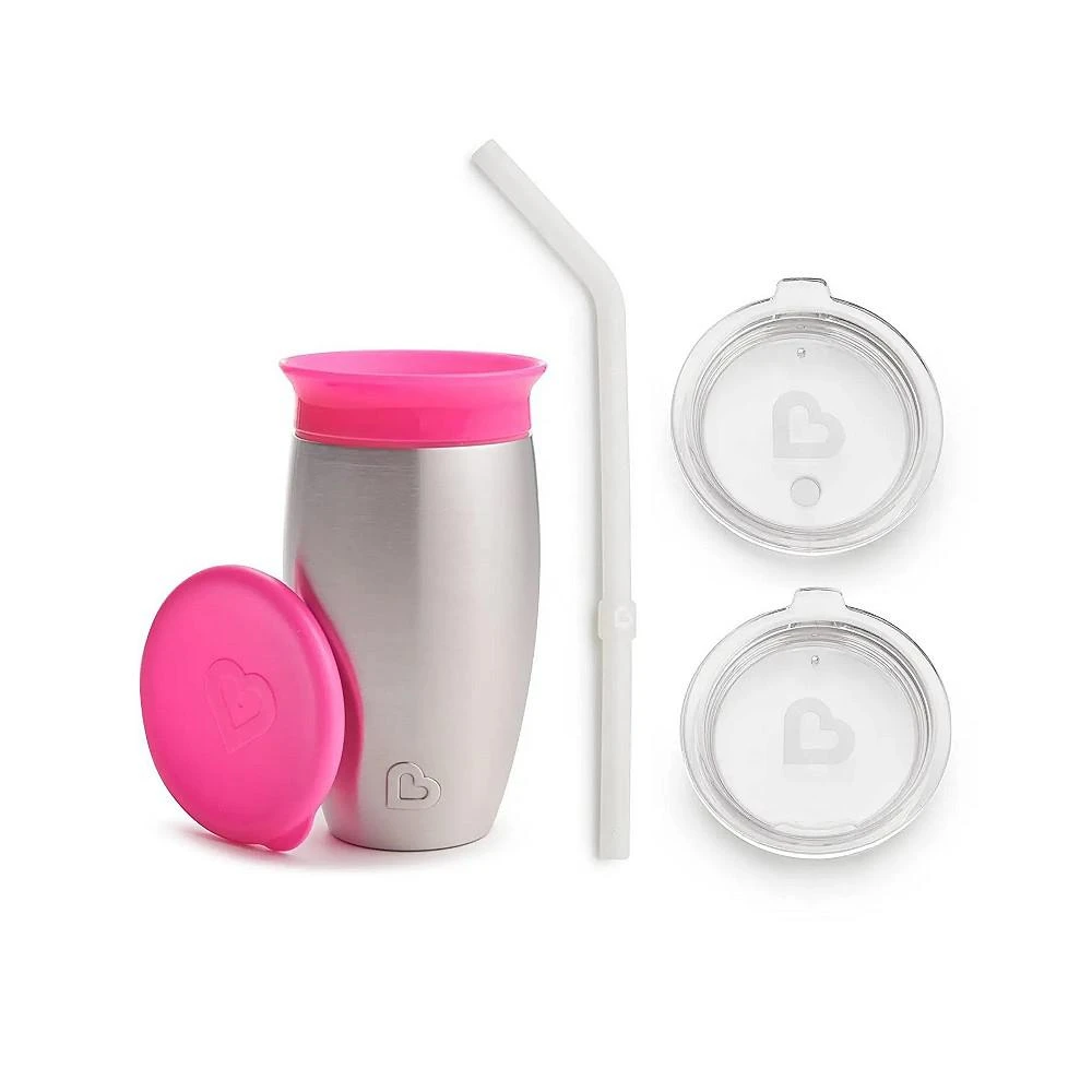 商品Munchkin|Stainless Steel 360 Sippy Cup with 3 piece Sipper and Straw Lid, Pink,价格¥251,第1张图片