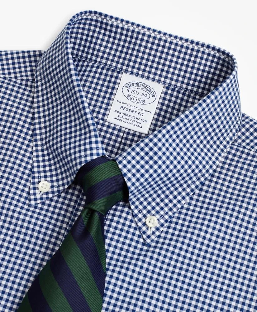 商品Brooks Brothers|Stretch Regent Regular-Fit  Dress Shirt, Non-Iron Poplin Button-Down Collar Gingham,价格¥408,第2张图片详细描述