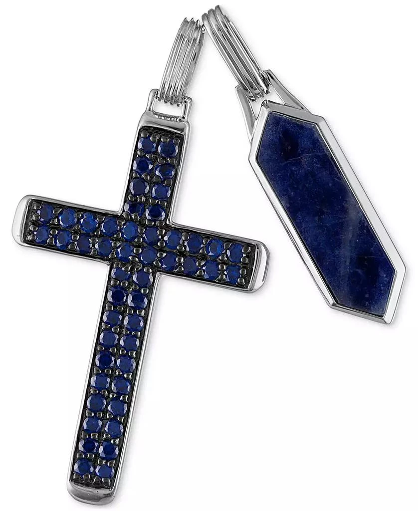 商品Esquire Men's Jewelry|2-Pc. Set Lapis Lazuli & Cubic Zirconia Dog Tag & Cross Pendants in Sterling Silver, Created for Macy's,价格¥1121,第2张图片详细描述