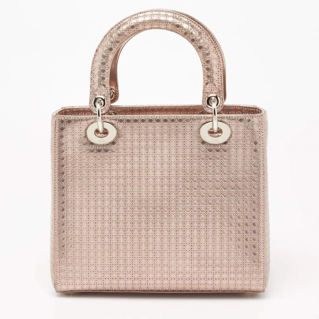商品[二手商品] Dior|Dior Metallic Rose Gold Micro Cannage Laminated Leather Medium Lady Dior Tote,价格¥16263,第4张图片详细描述