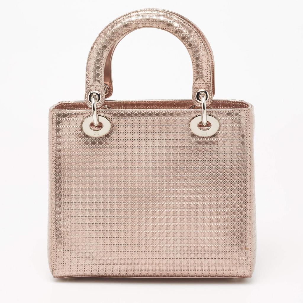 商品[二手商品] Dior|Dior Metallic Rose Gold Micro Cannage Laminated Leather Medium Lady Dior Tote,价格¥16898,第6张图片详细描述