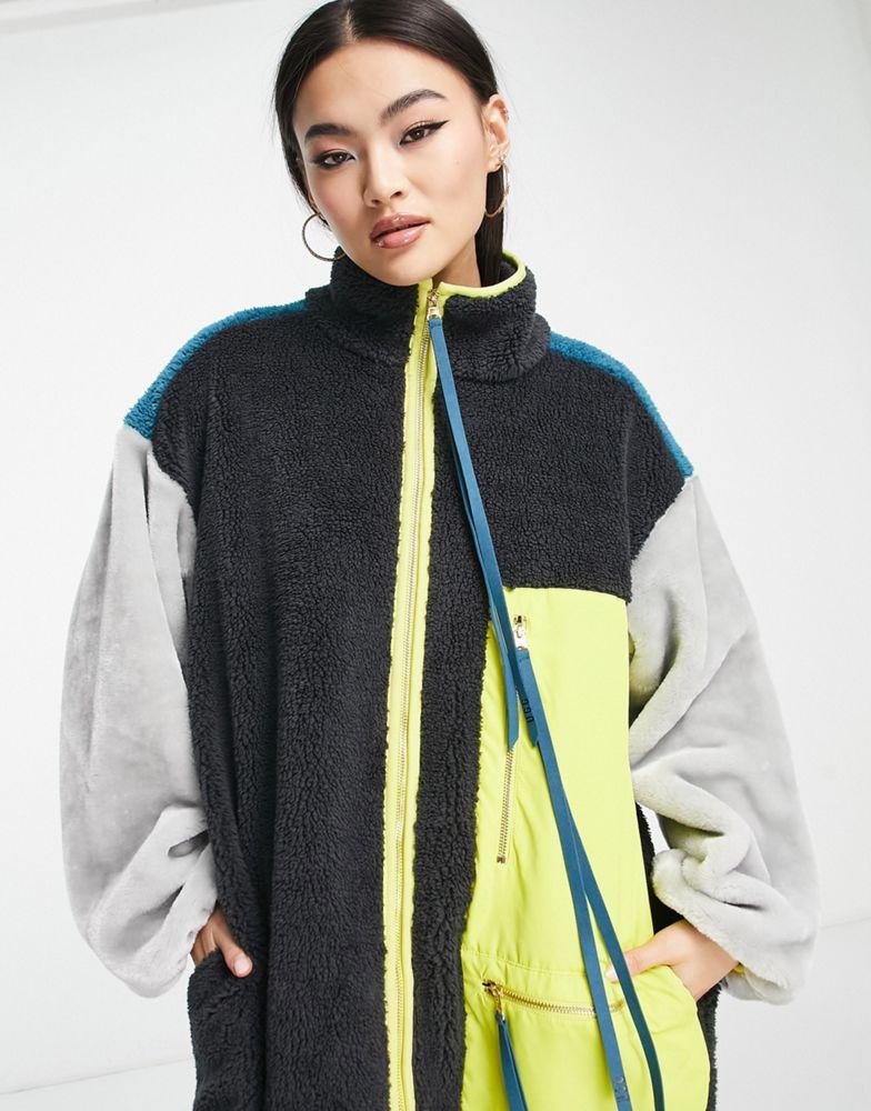 UGG Marlene long sherpa jacket in colourblock商品第3张图片规格展示