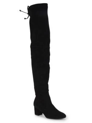 商品Stuart Weitzman|女士 绒面高跟过膝长筒靴 黑色,价格¥1687,第2张图片详细描述