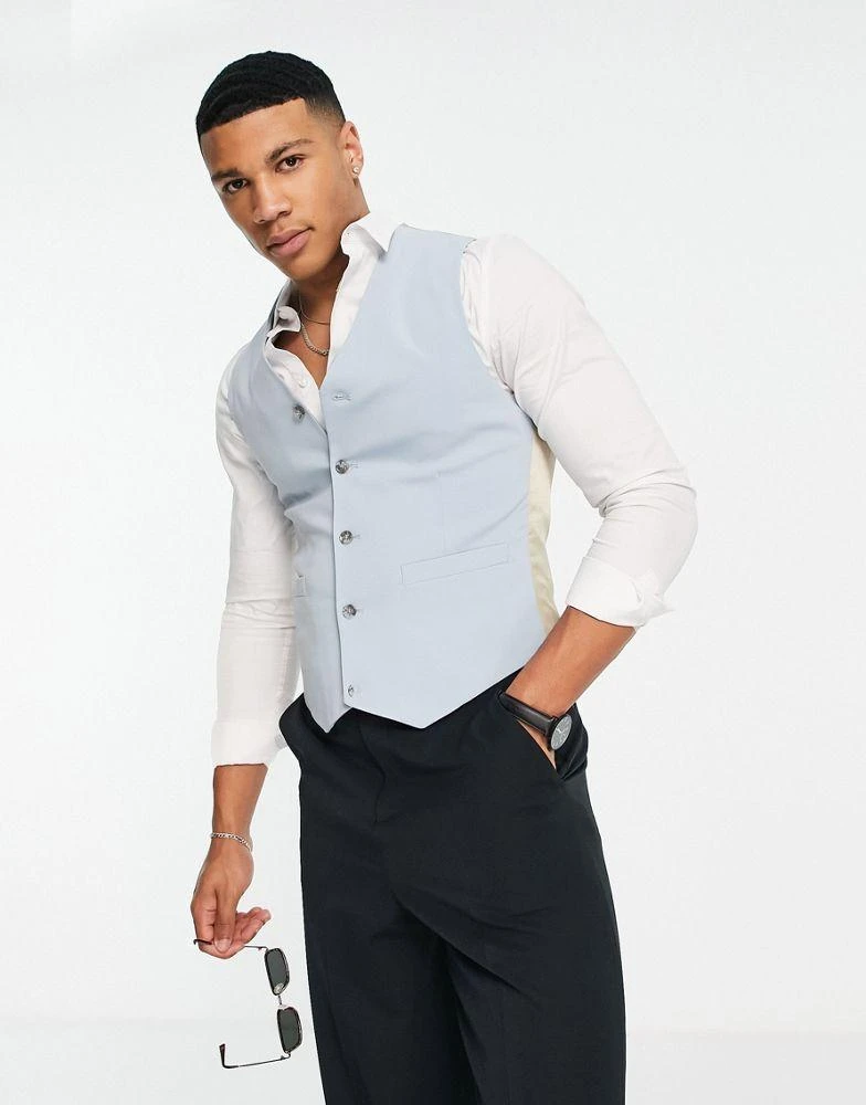 商品ASOS|ASOS DESIGN skinny suit waistcoat in icy blue,价格¥177,第3张图片详细描述