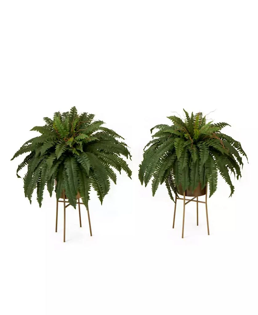 商品NEARLY NATURAL|32" Artificial Boston Fern Plant with Metal Planter with Stand DIY Kit Set of 2,价格¥1245,第1张图片