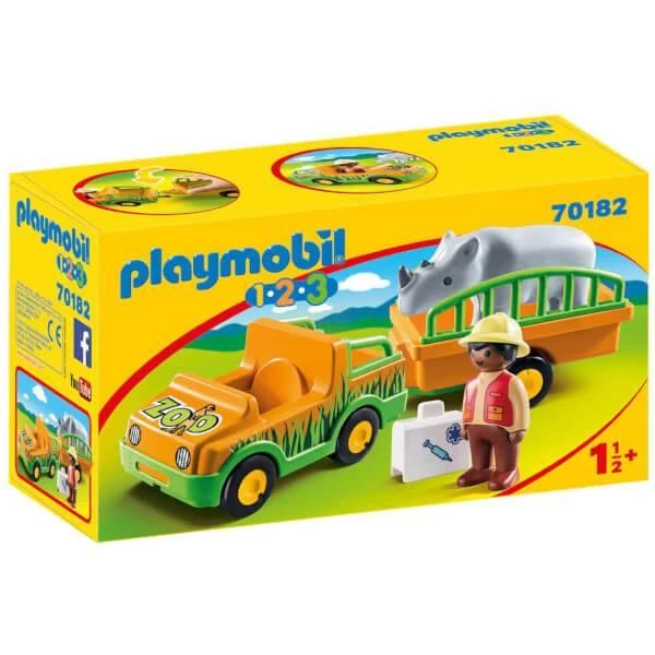 商品Playmobil|Playmobil 1.2.3 Zoo Truck and Trailer with Rhinoceros for Children 18 Months+ (70182),价格¥204,第1张图片