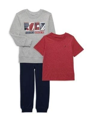 商品Nautica|​Boy’s 3-Piece Sweatshirt, Tee & Joggers Set,价格¥265,第1张图片