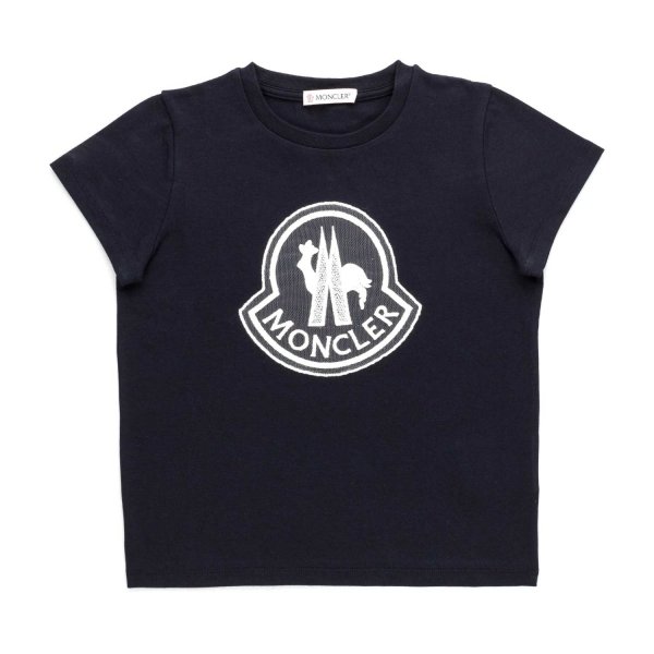 MONCLER 女童深蓝色棉质短袖T恤 8069505-8790A-778商品第1张图片规格展示