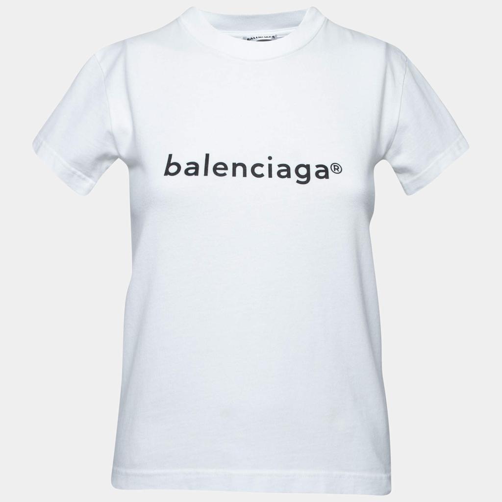 Balenciaga White Logo Print Cotton Crewneck T-Shirt XS商品第1张图片规格展示