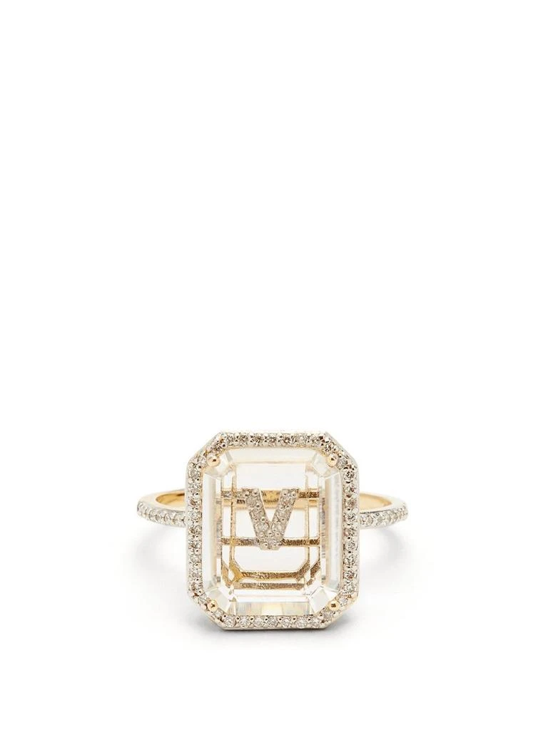 Initials diamond, quartz & 14kt gold ring R-Z 商品