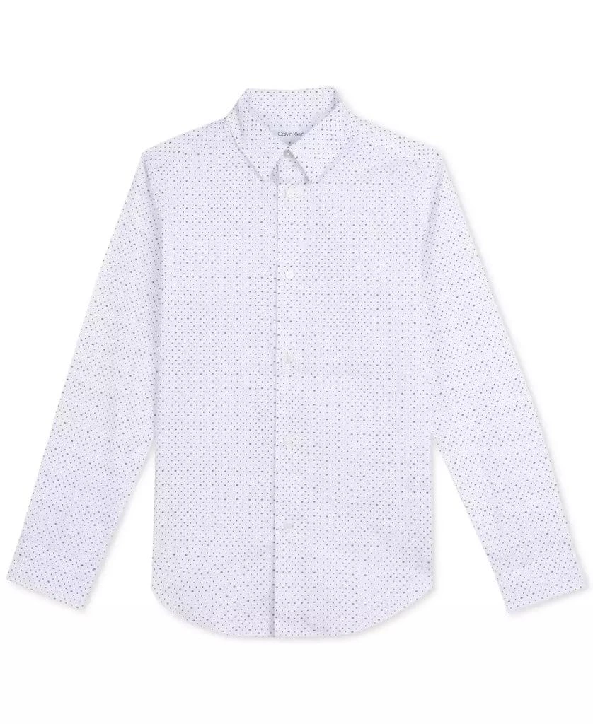 商品Calvin Klein|Big Boys Slim-Fit Stretch Logo Dot-Print Dress Shirt,价格¥210,第3张图片详细描述